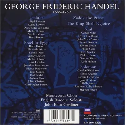 Georg Friedrich Händel - Nancy Argenta · Donna Brown · Lynne Dawson · Barbara Hendricks · Ruth Holton (2) · Anne Sofie Von Otter · Carolyn Watkinson · Michael Chance · Derek Lee Ragin · John Mark Ainsley · Neil Mackie (2) · Nigel Robson · Anthony Rolfe Jo - Israel In Egypt ・ Jephtha ・ Saul ・ Solomon-1
