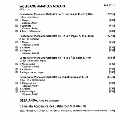 Wolfgang Amadeus Mozart, Camerata Academica Salzburg, Géza Anda - The Piano Concertos-4