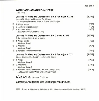 Wolfgang Amadeus Mozart, Camerata Academica Salzburg, Géza Anda - The Piano Concertos-3