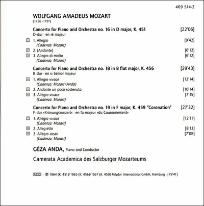 Wolfgang Amadeus Mozart, Camerata Academica Salzburg, Géza Anda - The Piano Concertos-6