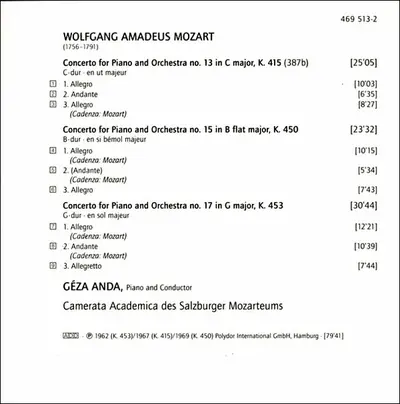Wolfgang Amadeus Mozart, Camerata Academica Salzburg, Géza Anda - The Piano Concertos-5