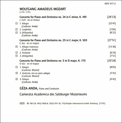 Wolfgang Amadeus Mozart, Camerata Academica Salzburg, Géza Anda - The Piano Concertos-9