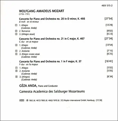 Wolfgang Amadeus Mozart, Camerata Academica Salzburg, Géza Anda - The Piano Concertos-7