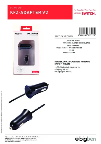 BIGBEN SWITCH CAR CHARGING ADAPTER-1