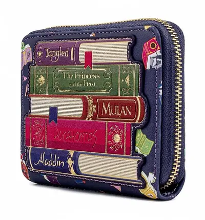 LOUNGEFLY DISNEY PRINCESS BOOKS AOP FAUX LEATHER ZIP AROUND-2