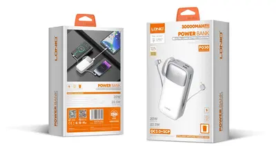 LDNIO POWER BANK 30000mAh 22,5W 5V 3A 2 PORT (2A) + 2 CABLE (1C1L) PQ30-9