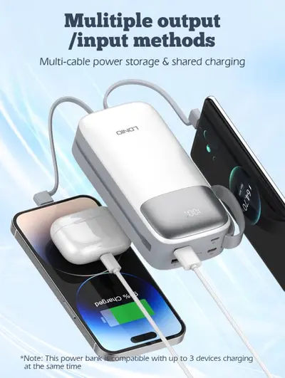 LDNIO POWER BANK 30000mAh 22,5W 5V 3A 2 PORT (2A) + 2 CABLE (1C1L) PQ30-2