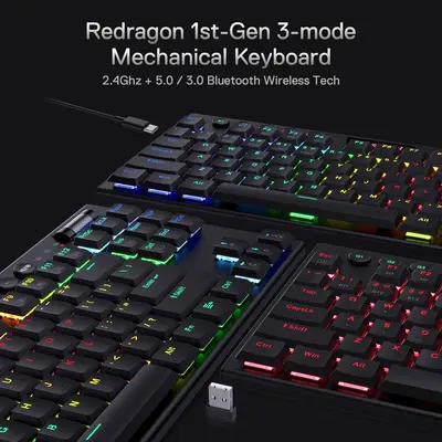KEYBOARD - REDRAGON HORUS TKL PRO K621RGB-PRO WIRED & 2.4G & BT RED SWITCH-3