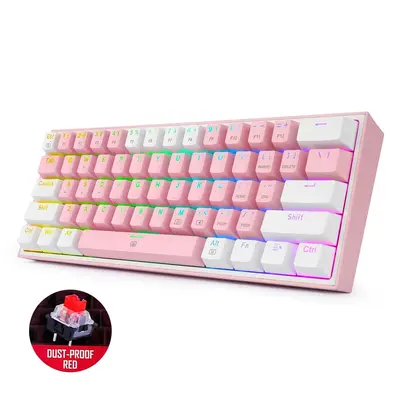 KEYBOARD - REDRAGON FIZZ K617 RGB WIRED PINK/WHITE RED SWITCH-2