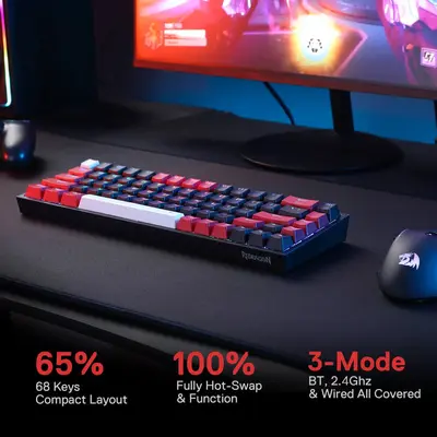 KEYBOARD - REDRAGON CASTOR K631RGB PRO WIRED/WIRELESS/BT MECHANICAL RED SWITCH-6
